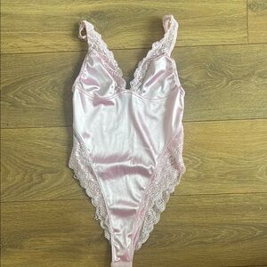 Urban Outfitters Pink Satin Chemise with Lace Trim